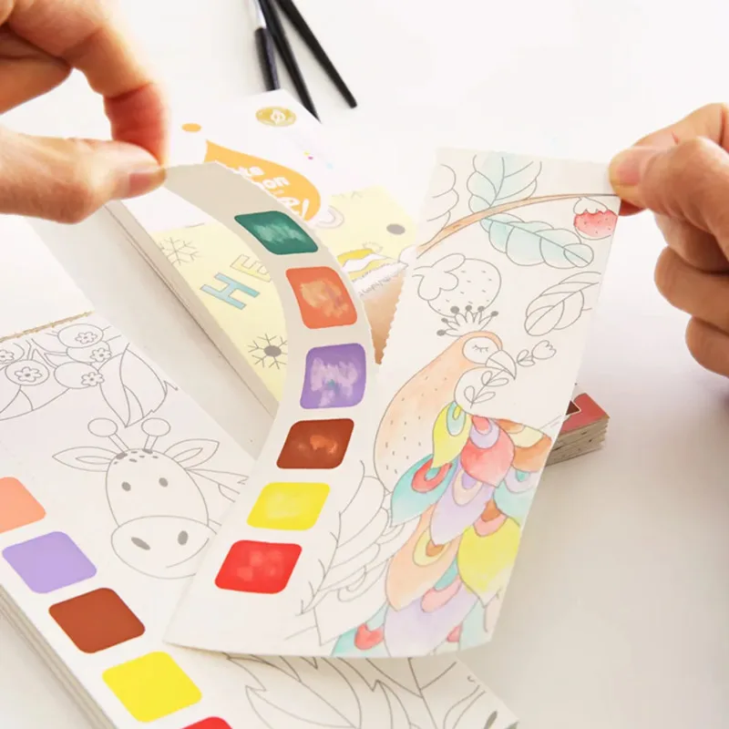 Libro de pintura de acuarela lavable para niños, libro para colorear con pegatinas reutilizables con pinceles, juguete educativo de arte para Aprendizaje Temprano