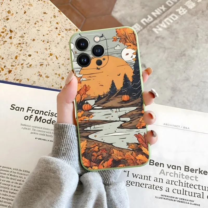 Autumn Leaves Fall Pumpkin Halloween Phone Case Candy Color For IPhone 15 14 12 13 11 Pro Max Mini X XR XS Max 7 8 Plus Soft