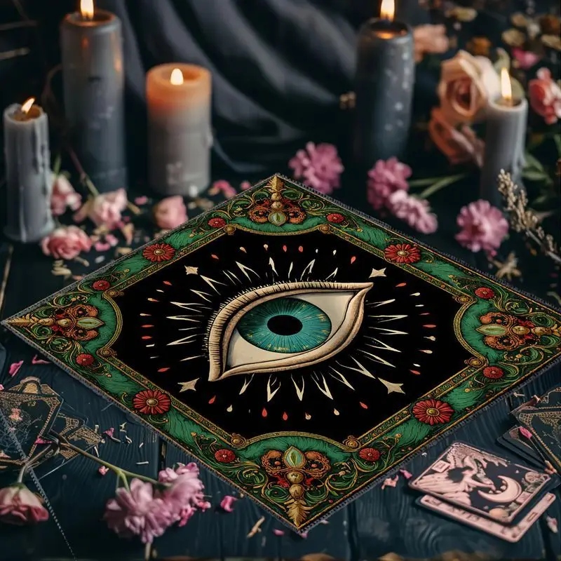 VIKAMA Tarot Tablecloth Full Sight Eye Sun Black Cat Constellation Altar Cloth Witch Divination Spiritual Home Decoration