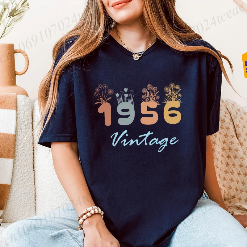 1956 フラワー ヴィンテージ Tシャツ ユニセックス レトロ グラフィック シャツ 半袖 レディース カジュアル Tシャツ 衣類 彼と彼女への誕生日プレゼント