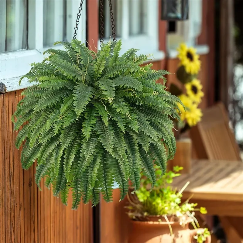 Artificial Boston Fern Hanging Plant High Simulation Greenery Faux Ferns for Outdoor Office Home