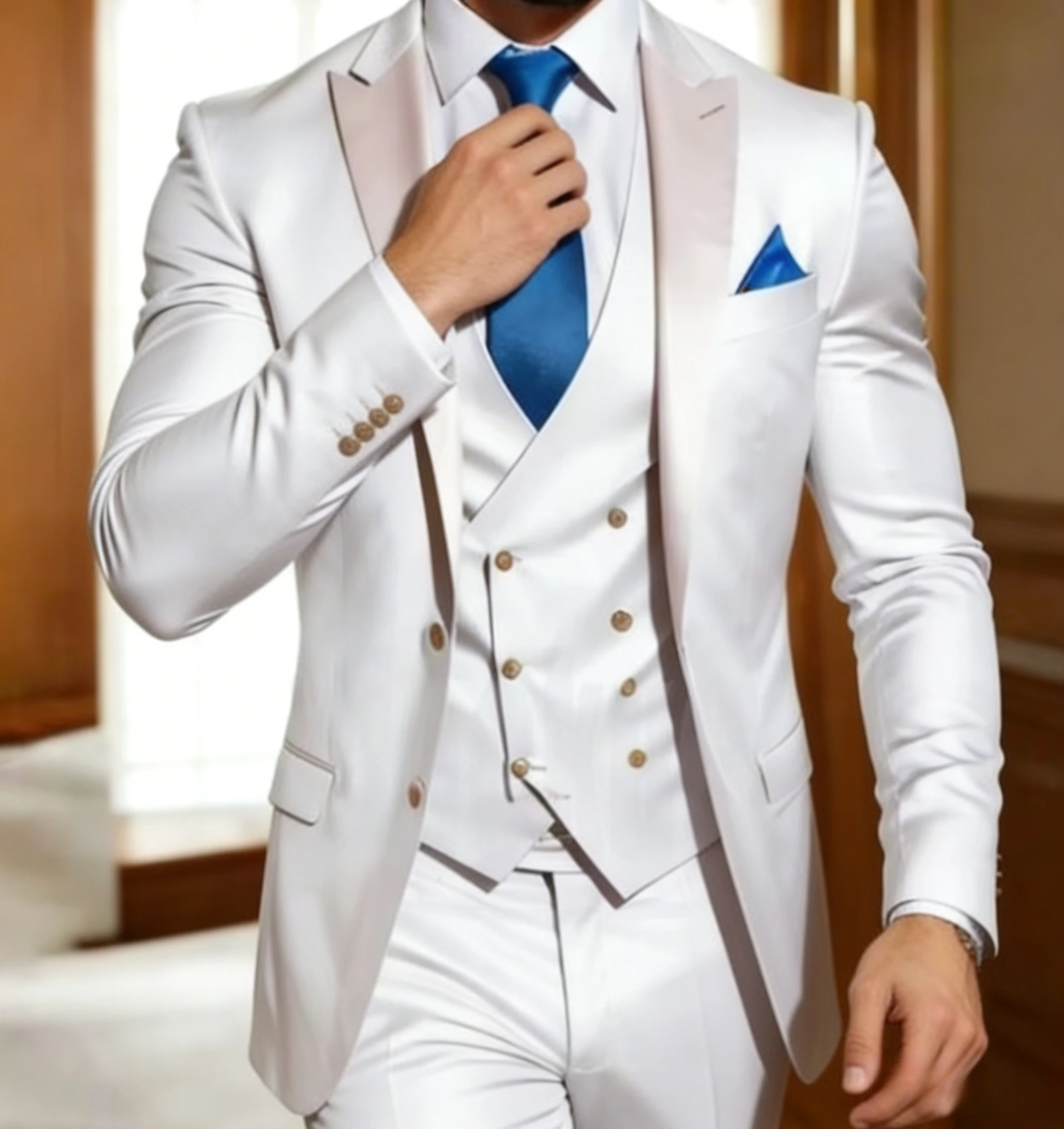 

Elegant Men's Satin Suit Set Fashion Single Breasted Slim Groom Wear Chic Formal Banquet Wedding Party Prom Tuxedo 3 Piece