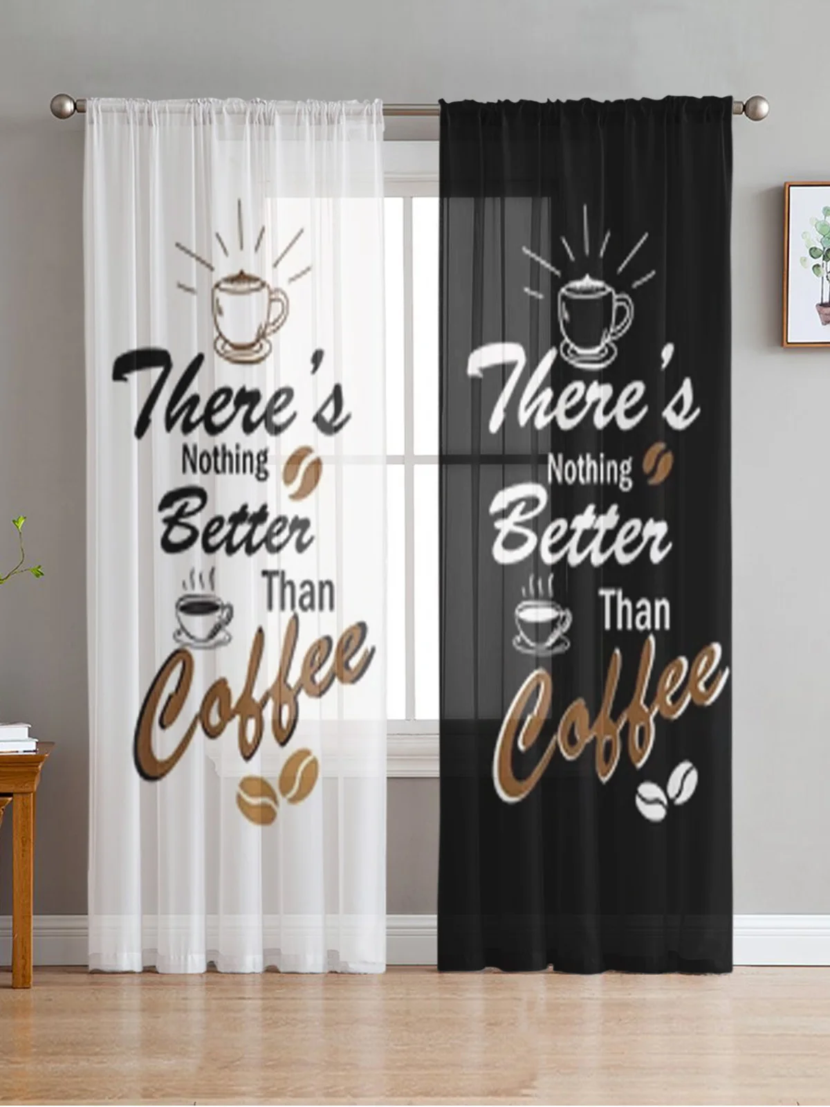 Coffee Cup Coffee Beans Sheer Curtains Bedroom Voile Curtain Living Room Window Sheer Curtains Kitchen Tulle Drapes