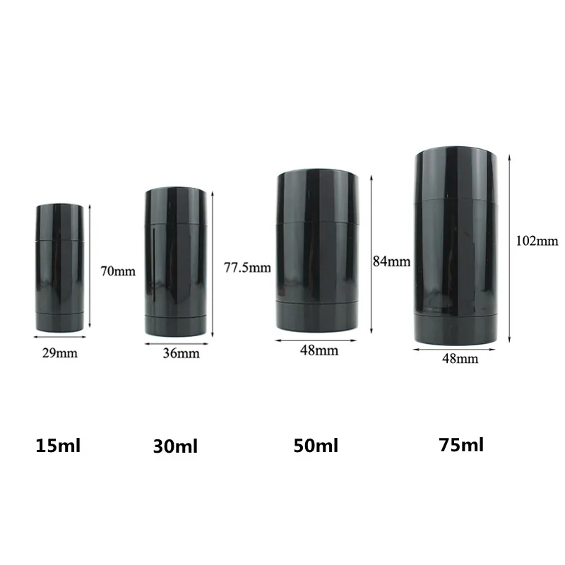 10pcs 15ml 30ml 50ml 75ml Empty Black Deodorant Bottle Twist Up Stick Tube Round Bottom Filling Stick Deodorant Container Travel