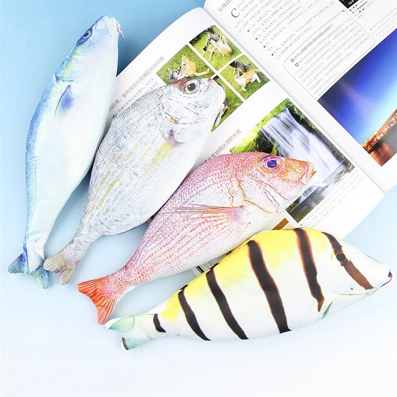 Cute Simulation Fish Pencil Case Large Capacity Portable Storage Bag Kawaii Cartoon Zipper Pencil Box Stationery Holder Pen Bags