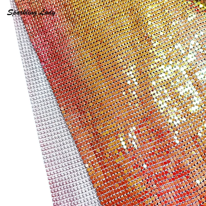 Fashion Metal Mesh Chainmail Fabric Shimmer Iridescent Red Aluminum Sequin Fabric Metallic Cloth for DIY Earring Scarf