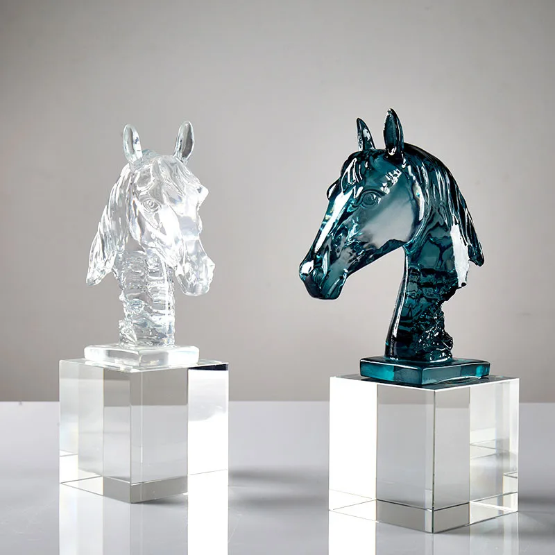 

Glass Craft Clear Horse Head Artificial Animal Sculpture Crystal Horse Statue Decorative Figurines Room Decoration Accessories