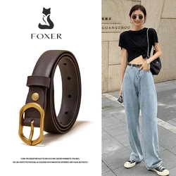 FOXER Women Buckle Thin Belt For Jeans Dress High Quality PU Leather Lady Luxury Design Brand Korean Adjustable Denim Retro Belt