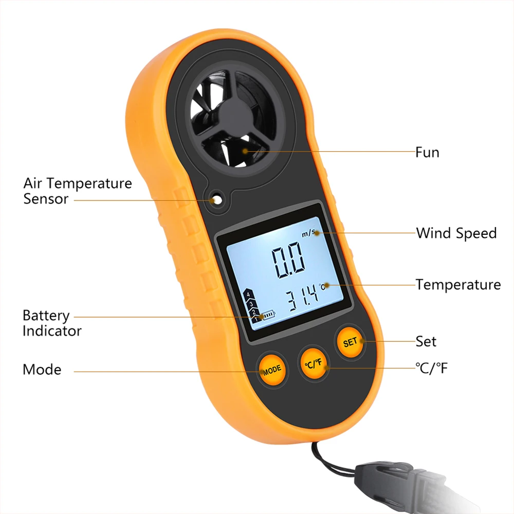 RZ anemometro misuratore di velocità del vento portatile RZ818 per misurare la temperatura della velocità del vento e il freddo del vento con LCD