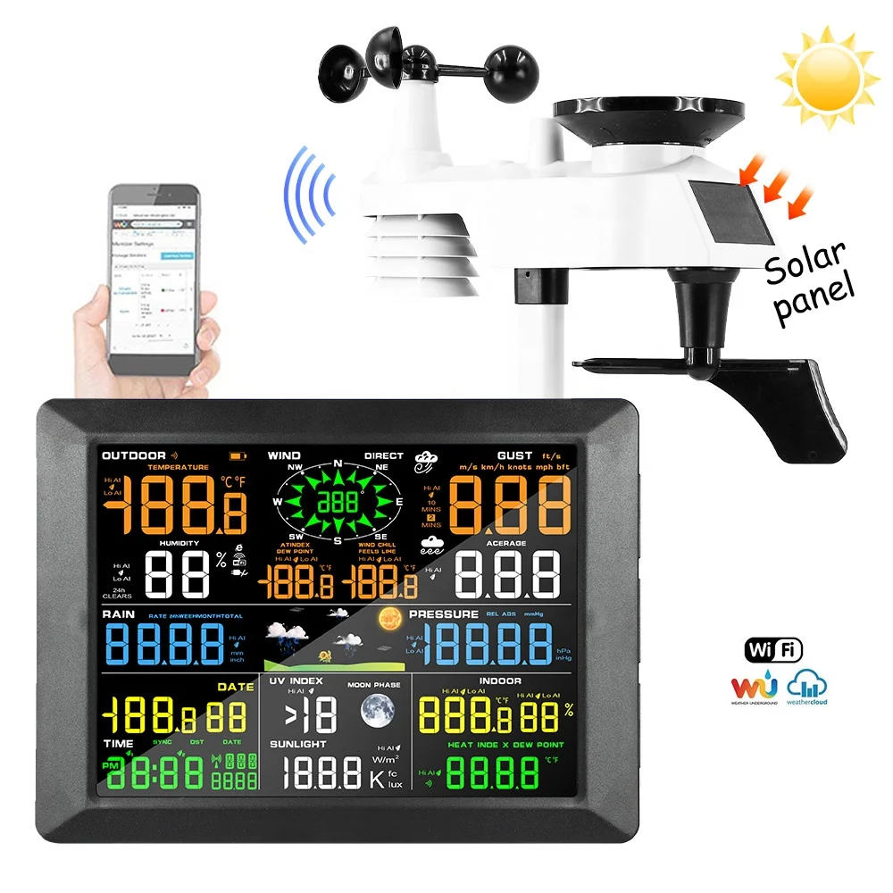 0310 Digital Weather Station UV Index Type Big Screen Indoor and WIFI Connect Outdoor Sensor 9 in 1 Digital Weather Station