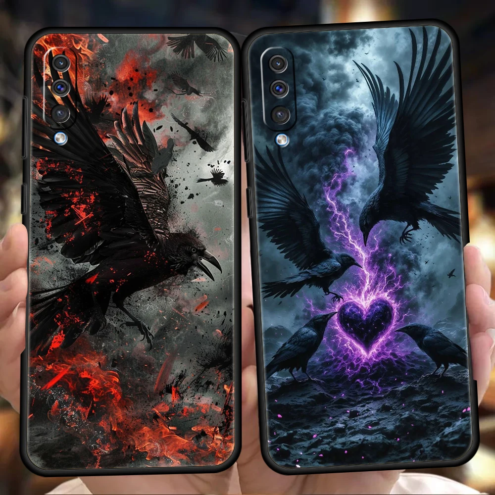 Phone Case Cover for Samsung Galaxy A57 A56 A54 A40 A37 A36 A34 A40 A30 A24 A16 A14 A12 5G Soft TPU Shell Black Raven