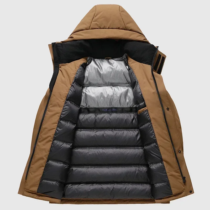 Doudoune mi-longue en duvet de canard blanc pour homme, manteau à capuche, veste épaissie, mode décontractée, nouveau, hiver