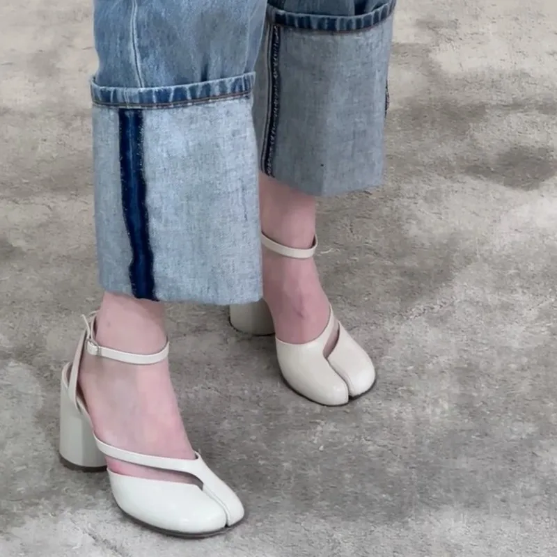 Ins style Fashion Patent Leather Split Toe Women Pumps Spring Summer Thick High heels Slingbacks Female Tabi Chunky Casual Shoes image 6