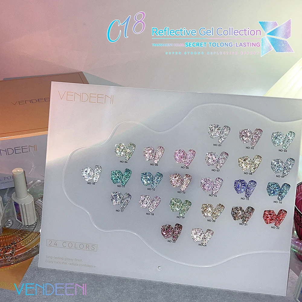 Vendeeni 24 Farben/Set Sternenhimmel Glitzer Gel Nagellack Semi-Permanent Reflektierender UV-Gel-Lack mit Display – Detail 7
