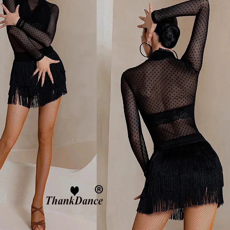 ラテンダンススカート女性ショートスカート大人のタッセルドレス練習ステージ衣装パフォーマンス三層スカートチャチャダンスウェア
