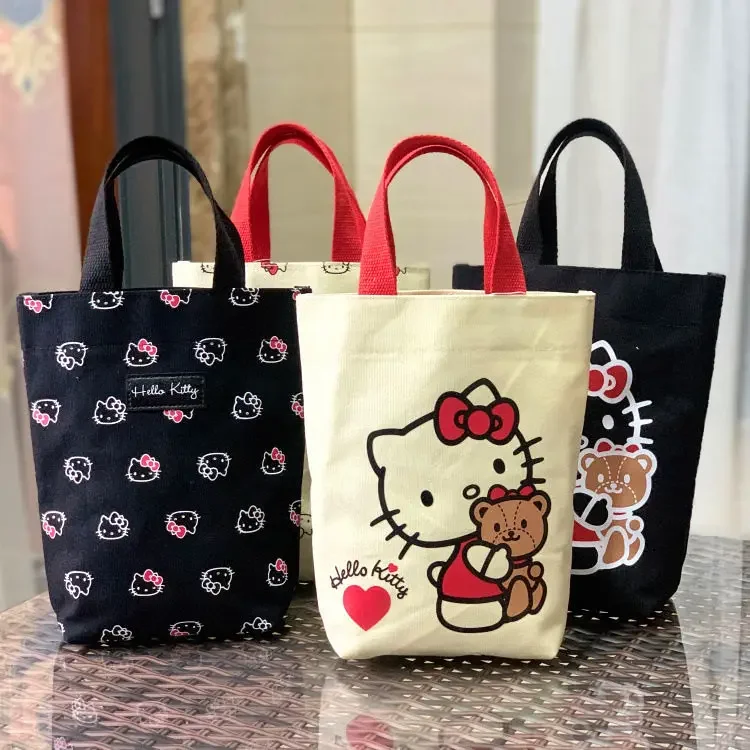 Sanrio Hello Kitty Canvas Fresh Portable Water Cup Bag Smolder Cup Cover for Work Hand Carrying Snack Bag Women\'s Bag