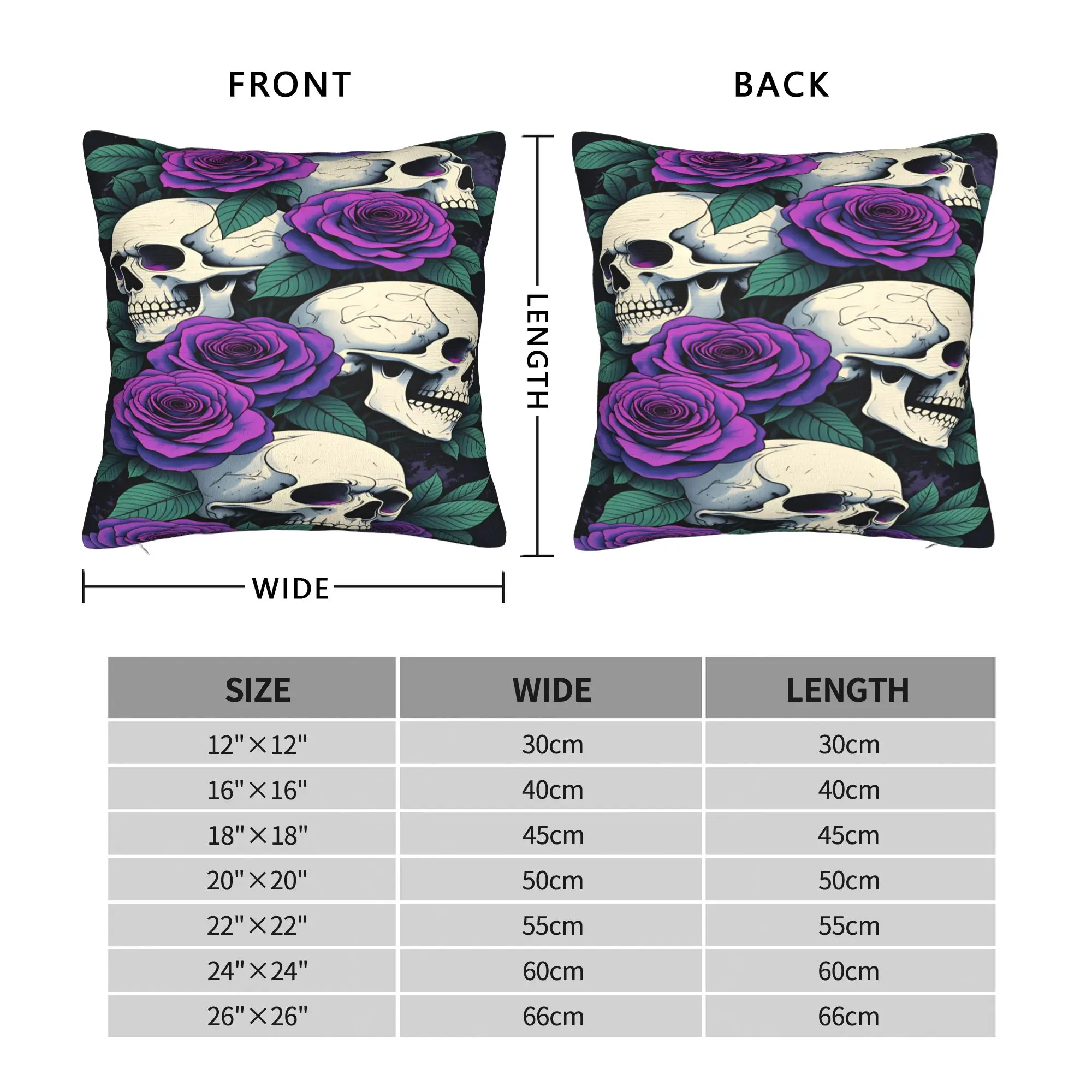 Skull Purple Rose Green Leaves Seamless Pattern Pillow Case  Custom Pillow Cover Fashion Pillowcases For Sofa Bedroom Home Decor
