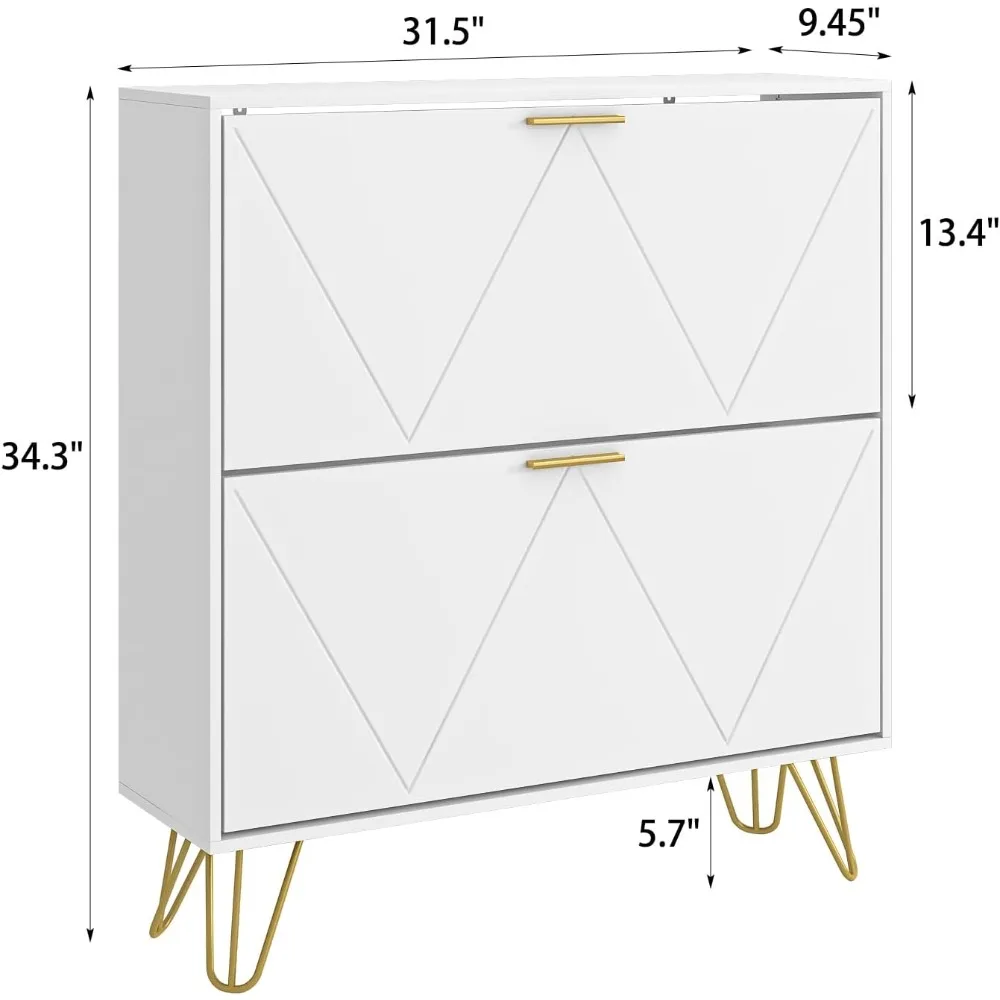 2er Set Schoenenkast Met 4 Flip Lades, Witte Schoenenopbergkast, Slank Houten Vrijstaand Schoenenrek
