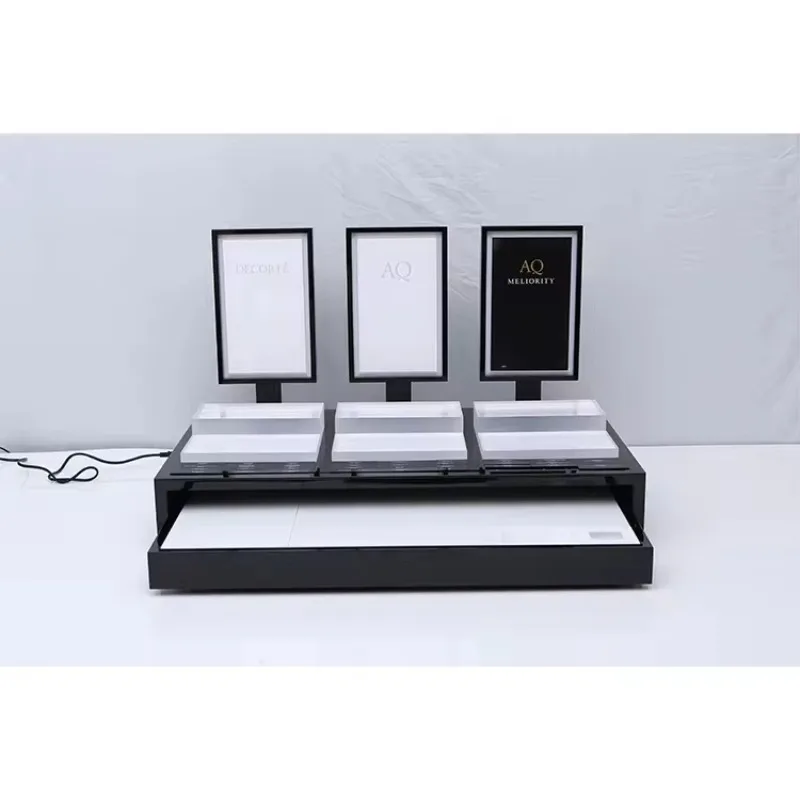 Professional Retail Counter  Acrylic Cylinder Cosmetic Makeup Products Display Stand Racks