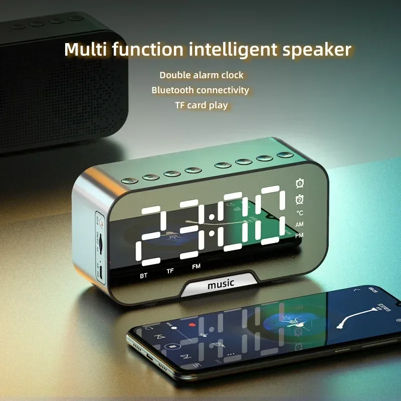 

Wireless Smart Bluetooth Speaker Mirror Alarm Clock Mini Clock Desktop AI Plug-in Card Speakers