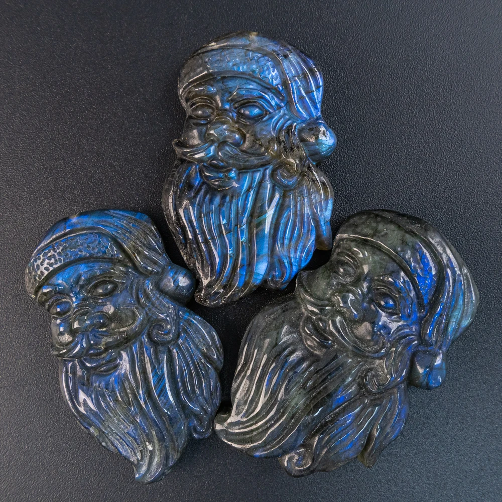 

1Pcs Labradorite Pendant 48X28X10MM Blue Flash Santa Claus Carving Shape for Making DIY Charms Bracelets Accessories