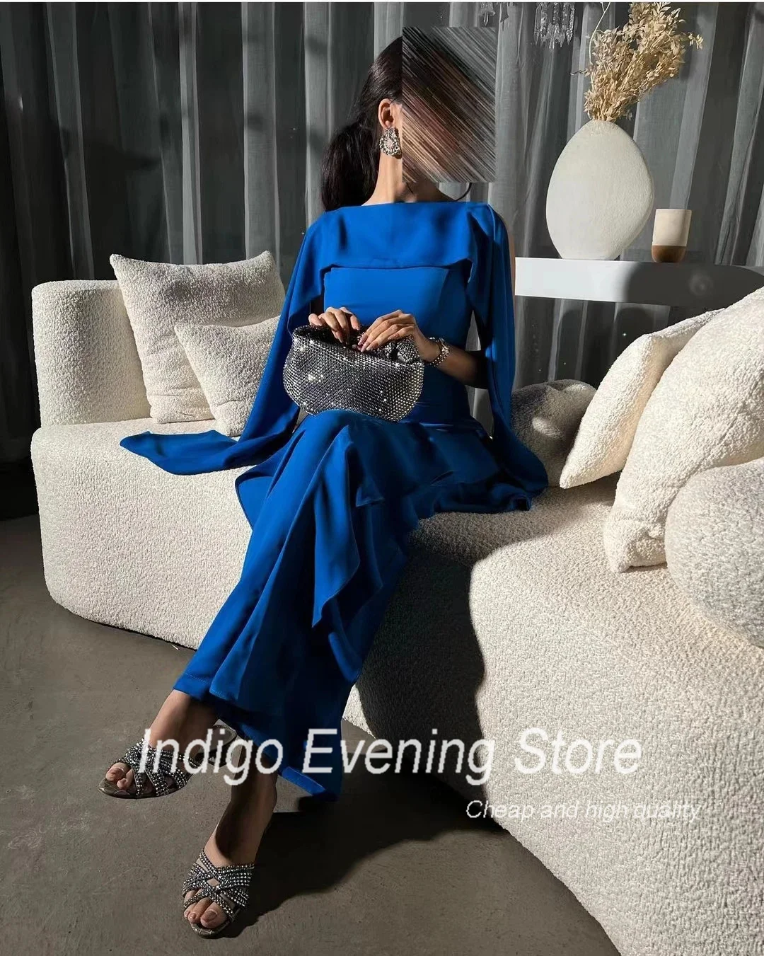 Indigo Elegant Evening Dresses O Neck Sleeveless Floor-Length Women Formal Party Saudi Classic Dress  فساتين السهرة Customized