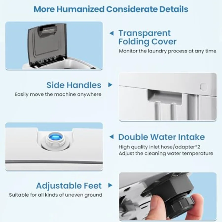 غسالة محمولة مدمجة بوزن 17.8 رطل مع 10 برامج غسيل و8 مستويات مائية بسعة 2.4 قدم مكعب، مضخة تصريف مدمجة مثالية f #5