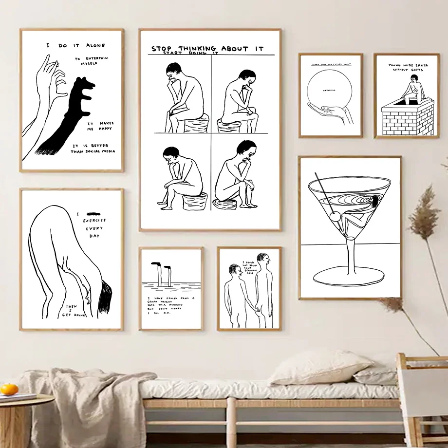 David Shrigley Wine Ass Roller Funny Humour Wall Art Canvas Painting Nordic Poster And Prints Wall Picture For Living Room Decor