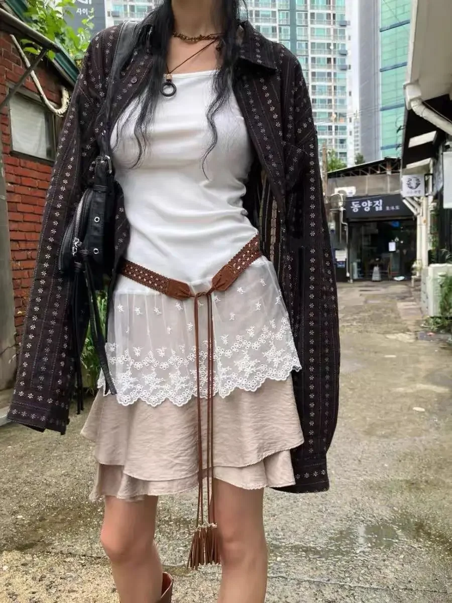 Korean Fashion Vest Patchwork Lace Camisole Sleeveless Vintage Fairycore Halter Tops Y2k Clothes Tank Top Tanks Camis