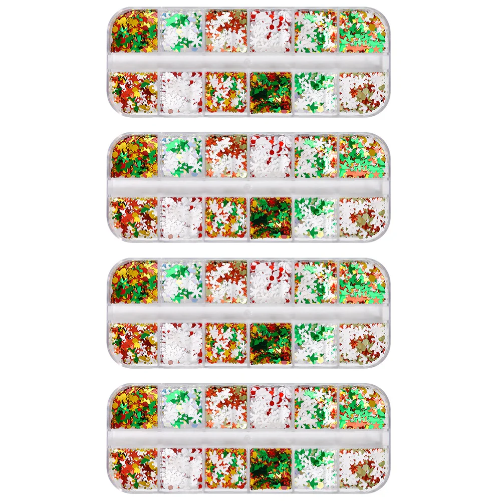 

4 Boxes Christmas Nail Stickers Supplies Manicure Sequins Abs Charms Snowflake Decor