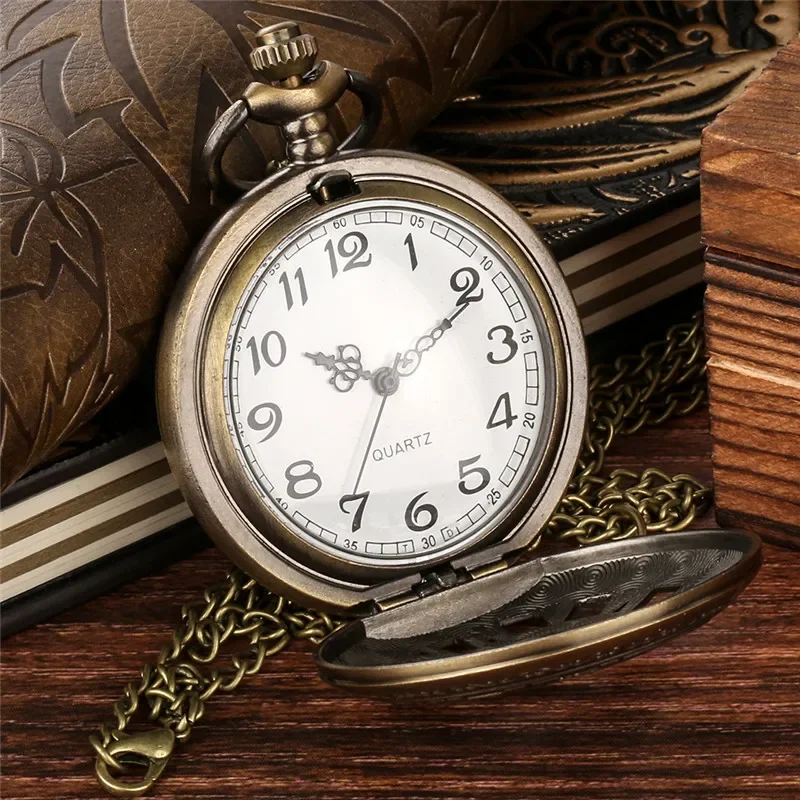 Vintage Pocket Watch Hollow Out Gear Cover Roman Number Case Quartz Movement Clock with Necklace Pendant Chain Timepiece Reloj