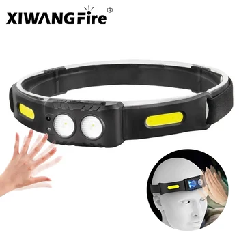 LED COB 웨이브 센서 헤드 램프, IR 모션 센서 헤드 라이트, USB 충전식 헤드 램프, 방수 헤드 라이트, 내장 배터리