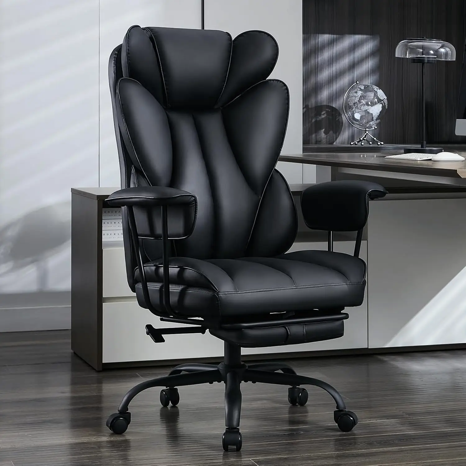 Big and Tall Office Chair, Reclining Executive Chair with Footrest | High-back lumbar cushioning and pullout leg, Customized