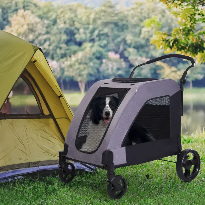 a forFactory Sale Foldable Extra Large Dog Stroller Custom Color 30 Kg Capacity Transparent Fashionable Oxford Fabric Portable