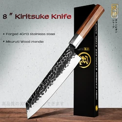 Grandsharp 8 Inch Handmade Chef Knife Japanese Kitchen Knives Kiritsuke PRO Slicing Cooking Tools African Wood Handle Gift Box