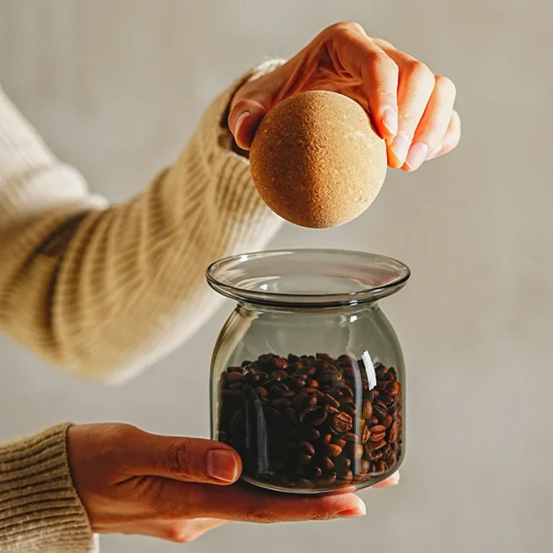 Heat-Resistant Colored Glass Storage Jar Miscellaneous Grain Jar Round Ball Cork Flower Tea Sealed Jar Coffee Bean Storage