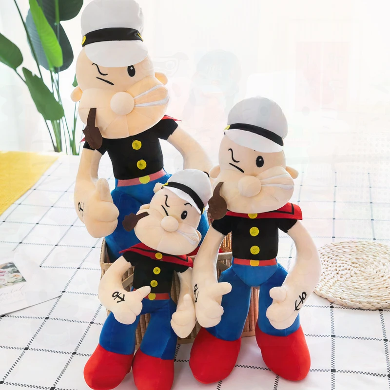 Kawaii Popeye The Sailor Man Plush Doll, Classic Vintage Cartoon Stuffed Animal Soft PP Cotton Pillow Kids Birthday Gift