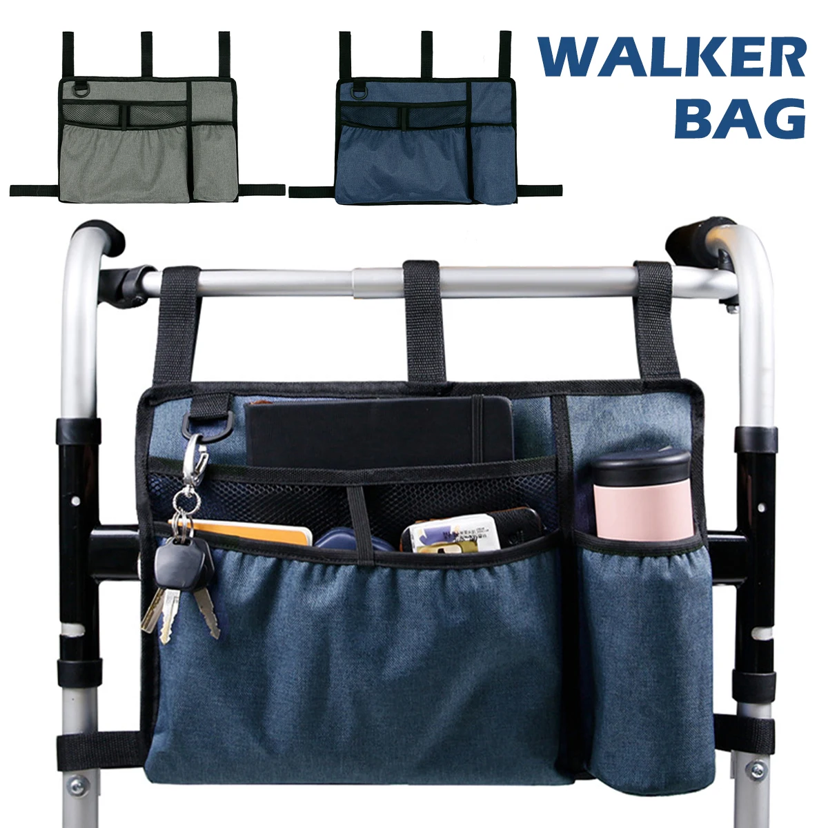 Walker Bag Basket with Cup Holder Suit for Adult Folding Walkers Seniors, Elderly, Handicap Carry Storage Pouch Organizer