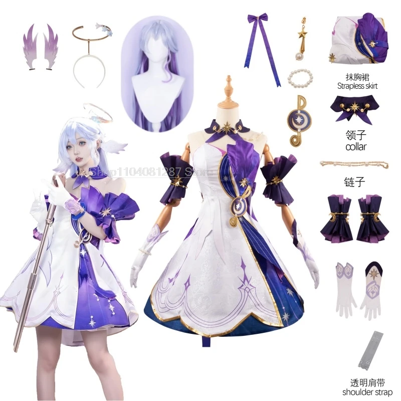 Honkai Star Rail Robin disfraz de Cosplay para mujeres y niñas, vestido sexy de Anime, peluca, uniforme de juego de rol