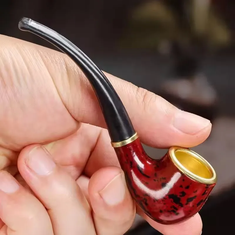 Retro Bent Tobacco Smoking Pipe Imitation Wood Resin Pipe Portable Dry Pipe Men's Smoking Gift Accessories