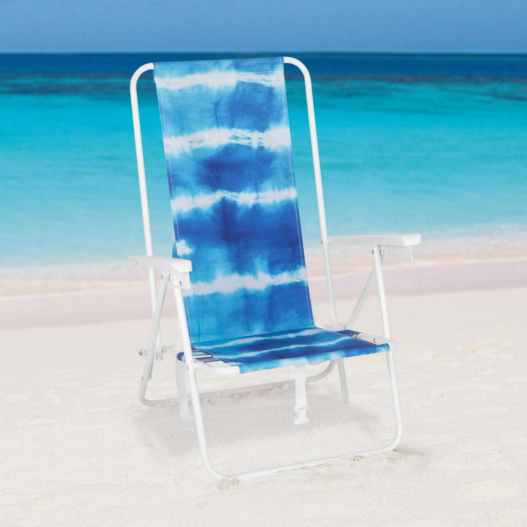 

Mainstays High Back Reclining Backpack Beach Chair, Blue Tie Dye