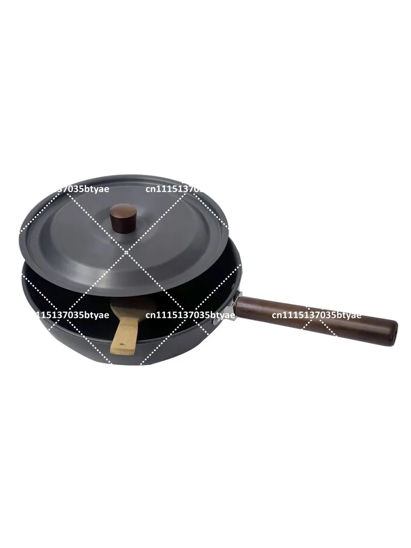 Outdoor Frying Pan With Wood Handle Storage Bag For Camping Hiking Picnic Cookware Portable Wok Lightweight Non-stick Frying Pan