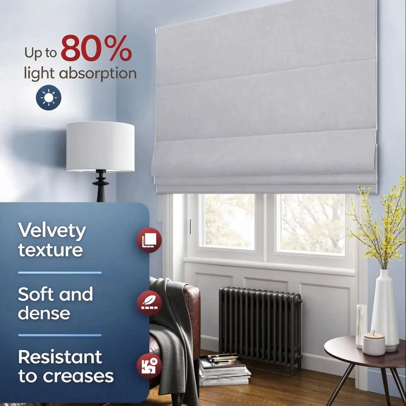 Roman Shades 80% Light Blocking Roman Blind, Window Curtain for Living Room Bedroom Kitchen, Home Interior Window Decoration