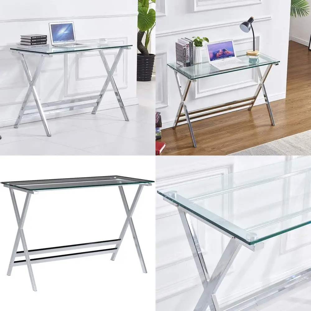 

Modern Tempered Glass Desk for Study and Home Office - Compact Computer Desk for Students