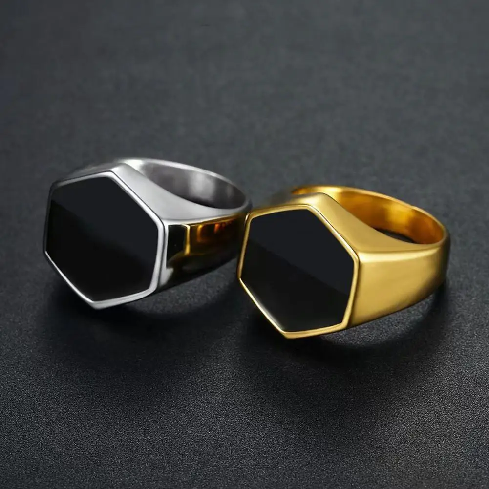 Signet Rings Retro Hexagon Ring Set Polished Alloy Finger Jewelry Lightweight Multi-size Anti-rust Contrast Color Accessories