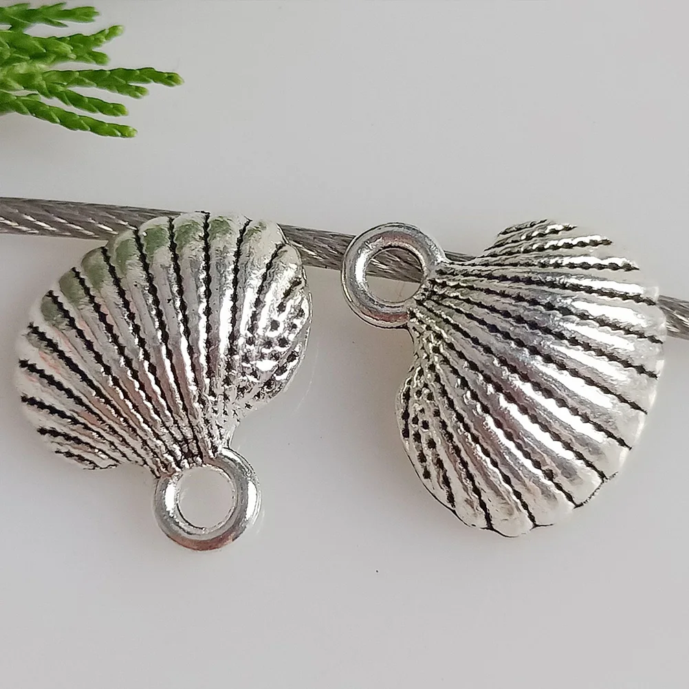

100pcs Shell Pendant Ornaments Jewelry Charms Alloy Vintage Silver Craft Necklace Bracelet Keychain Decor Accessories