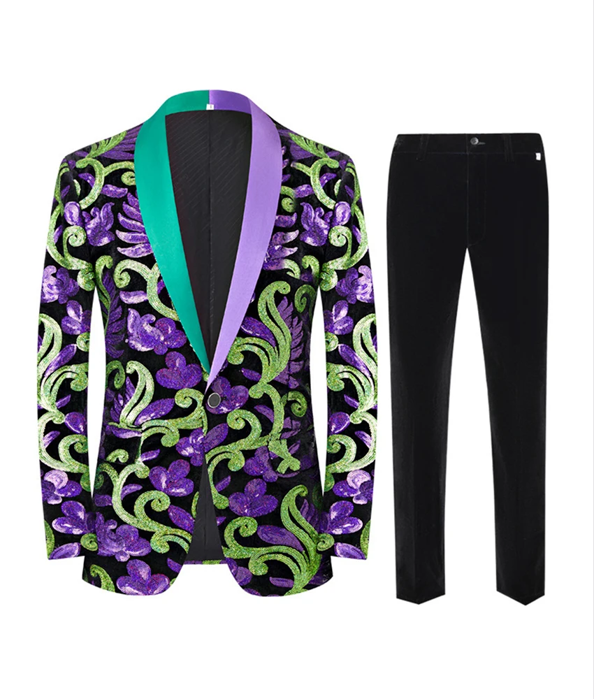 Temperament Men's big floral sequin jacquard tuxedo stage performance suit. Delicate Homecoming Gowns Party Gowns prom dresses