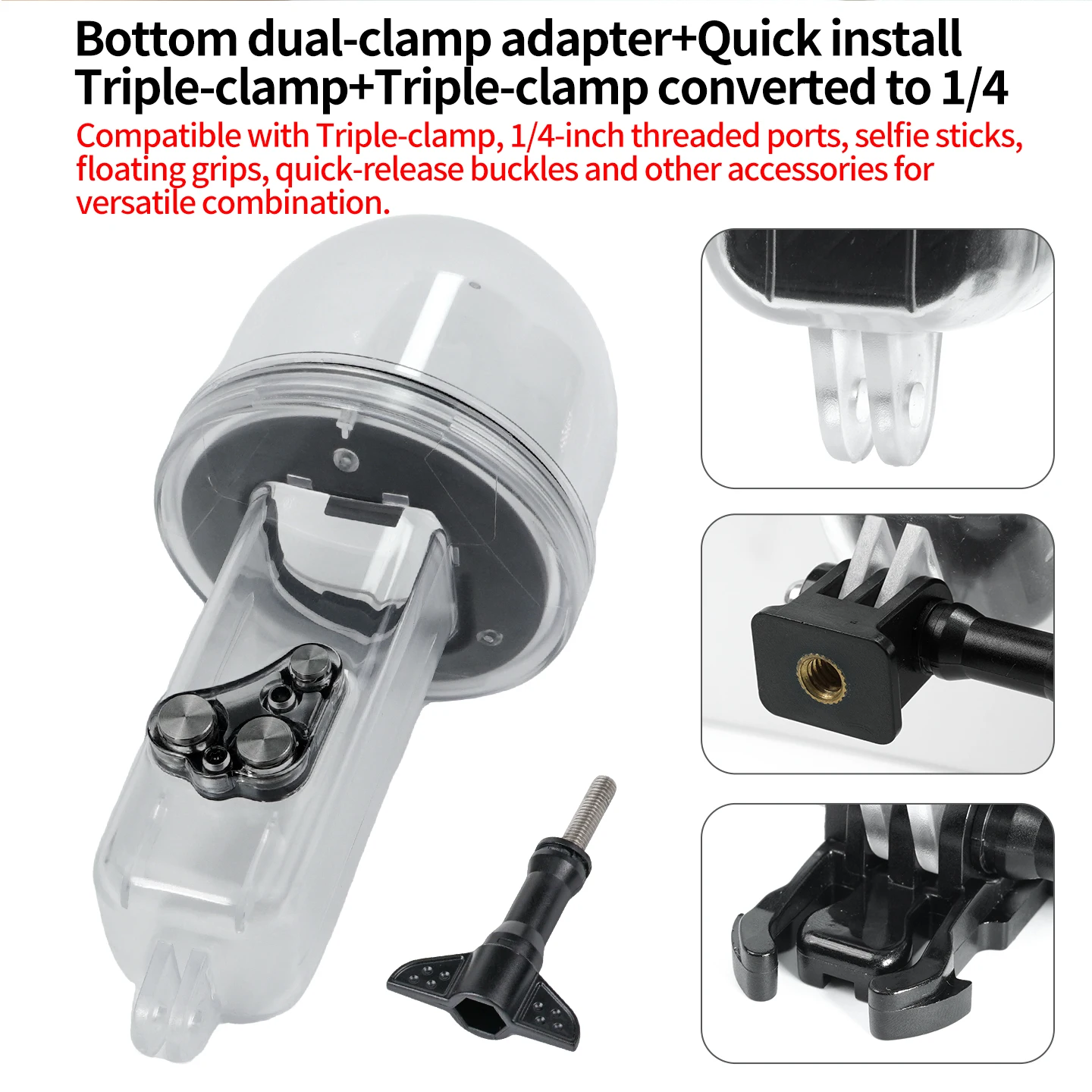 50M Wasserdichtes Gehäuse für DJI Pocket 4P Unterwasser-Tauchgehäuse Tiefsee-Tauchbox Schutzabdeckung mit 1/4 Zoll Schraubmontage – Detail 8