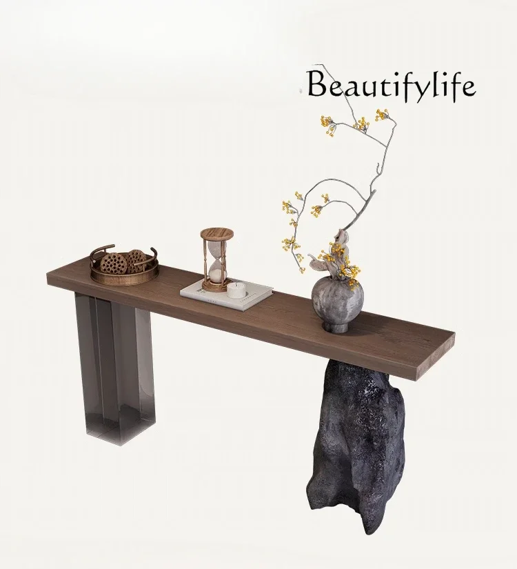 

Wabi Sandy Wind Solid Wood Entrance Table Imitation Stone Legs Homestay Corridor Against the Wall Household Entrance Terrace