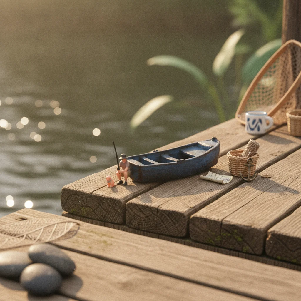 Miniature Fishing Boat Scene 1/64 Scale Hand-Painted Boat Model